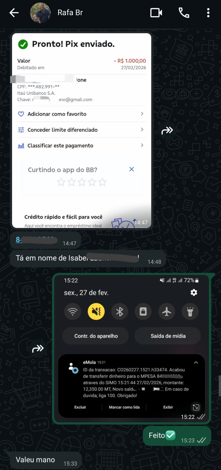 Comprovante R$ 1.000 — M-Pesa